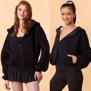 Blogilates Women's Marshmallow Full Zip Hooded Sweatshirt - Black NEW
